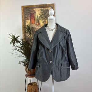 Nygard Collection Women Blazer Jacket Size 18 Gray Flap Faux Pockets Two Button